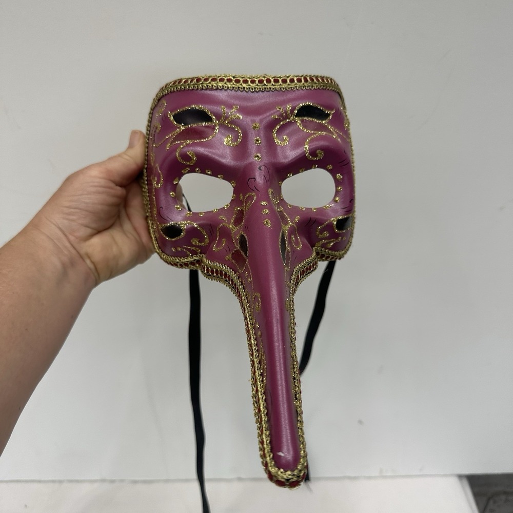 Purple Gold Venetian Mardi Gras Nose Mask MASQUERADE CARNIVAL PARTY Zanni Plague